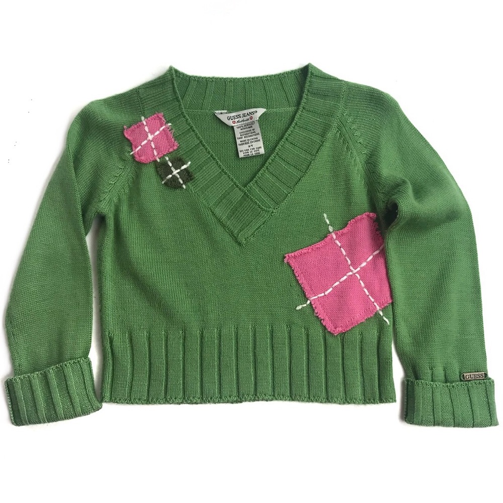GUESS Sweater Toddlers Argyle Patch Pullover Sweater Unisex EUC